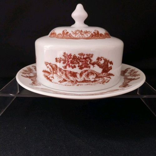 Vintage Bohemian Czechoslovakia "Brown Henriette" Pattern Round Butter Dish with Lid