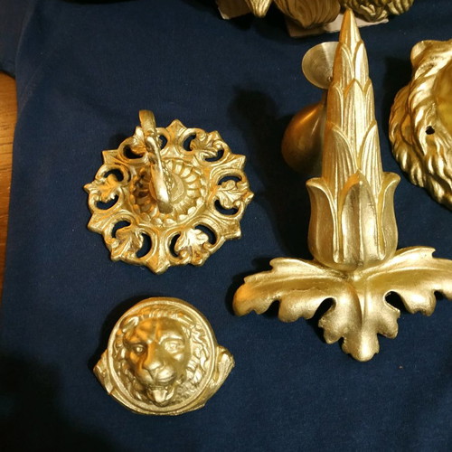 Decorative items used, cast iron lion heads, old antiques