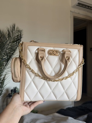 Aldo quilted handheld and shoulder bag like new, nude beige with gold details
