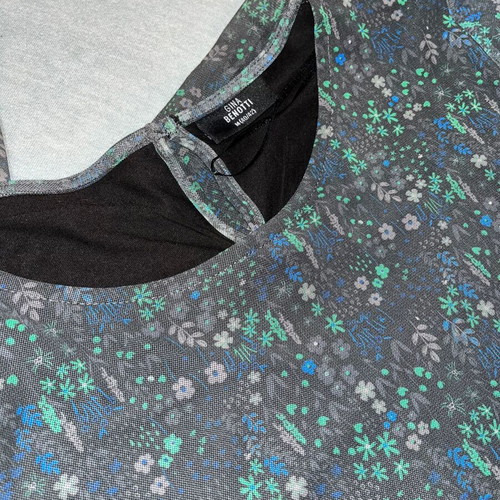 Black airy dress with floral pattern, like new, size L
