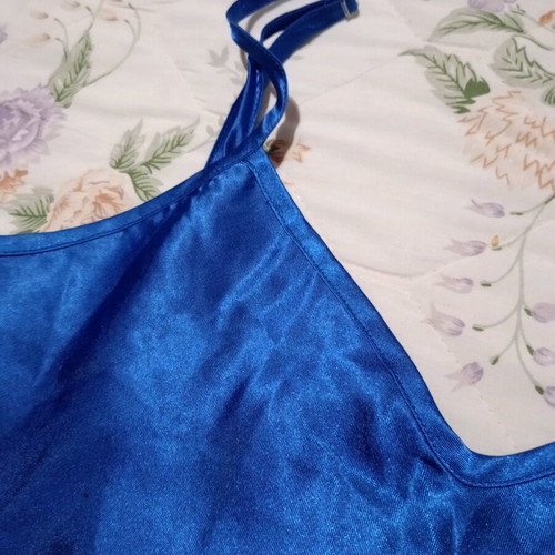 Satin night top blue royal with adjustable straps size L/XL like new