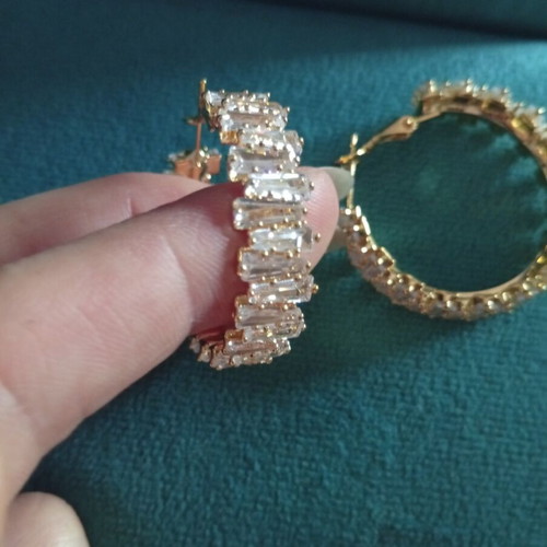 Hoop earrings with rhinestones, luxurious, new, gold color, 4cm diameter
