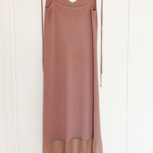 Zara maxi dress S, dusty mauve brown pink, knit with sheer hem