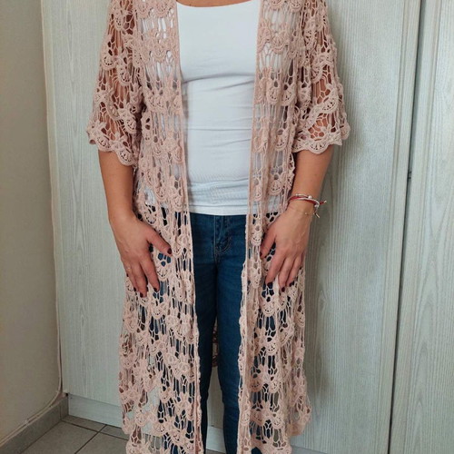 Knitted kimono coat used, beige