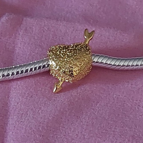 Charm heart with arrow new, gold hammered A.L.E.