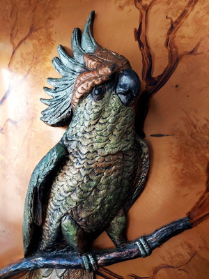 Ανάγλυφος Πίνακας Παπαγάλος σε Κλαδί Χαλκογραφία Like New