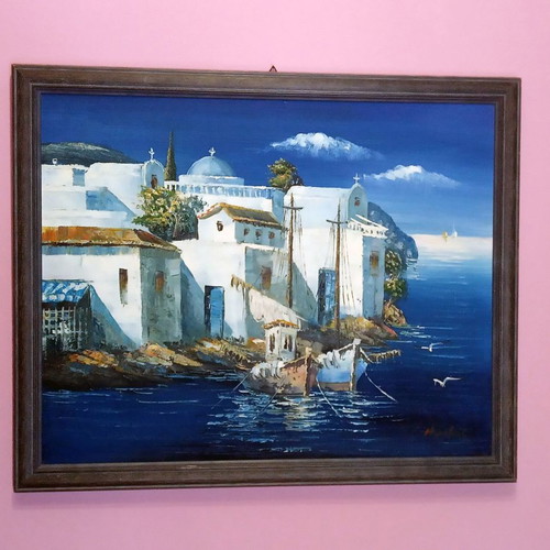 Oil painting Kykladitiko Topio III like new, G. Nomikos