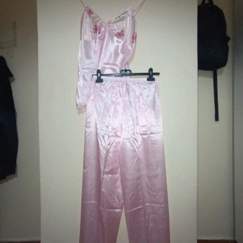 Women's satin sleepwear set 3 pieces new, floral pink