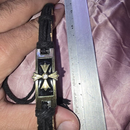 Men's vintage bracelet with cross and black cord used