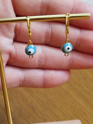 Handmade hypoallergenic earrings hoops with blue evil eyes new