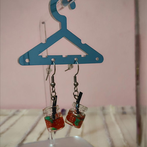 Handmade earrings set with strawberries new, steel frame