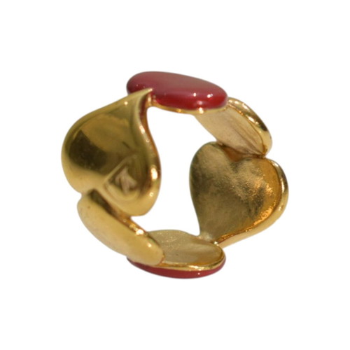 Louis Vuitton Sweet Monogram gold ring with red enamel hearts, size S