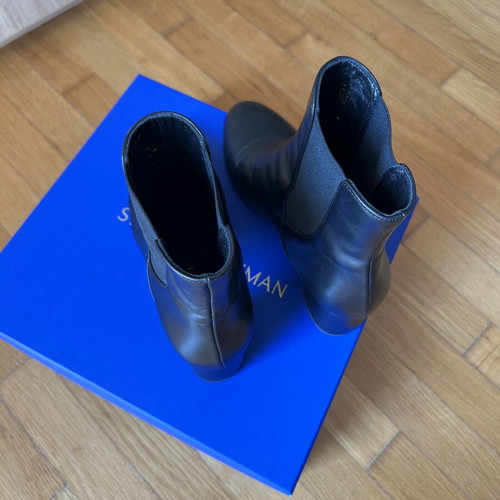 Stuart Weitzman Leather Black Booties heel 6 cm size 38.5 like new