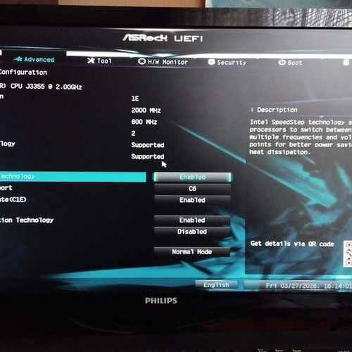 ASRock J3355B-ITX motherboard used with Intel Celeron CPU and 4GB RAM