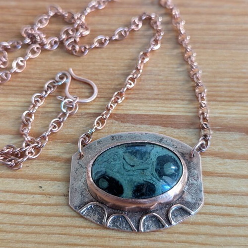 Handmade copper pendant with kambala jasper stone and chain