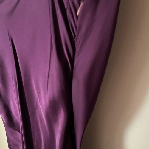 VICOLO purple satin long dress new with thin straps and draped detail