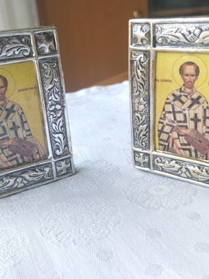 Σετ 2 Vintage Ασημένιες Εικόνες-Φυλαχτά Άγιος Ιωάννης ο Χρυσόστομος Καινούργιο