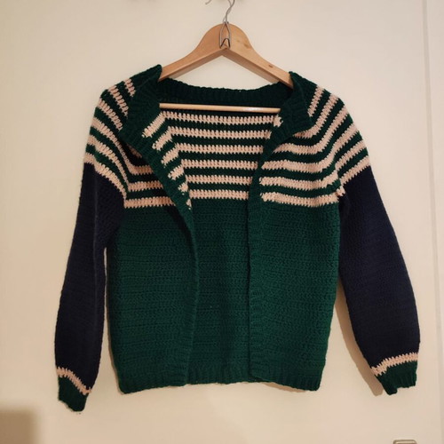 Handmade crochet cardigan made to order, blue and green, size S