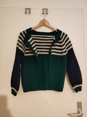 Handmade crochet cardigan made to order, blue and green, size S