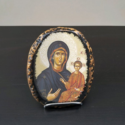 Icon of Virgin Mary on old tile like new, small size