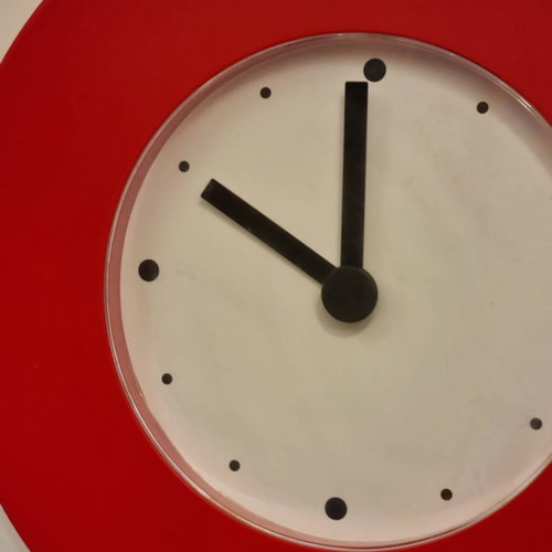 Vintage IKEA Tajma red plastic wall clock used, analog