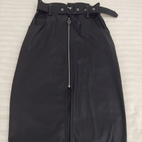 Leather set like new, vest and midi skirt with belt, black