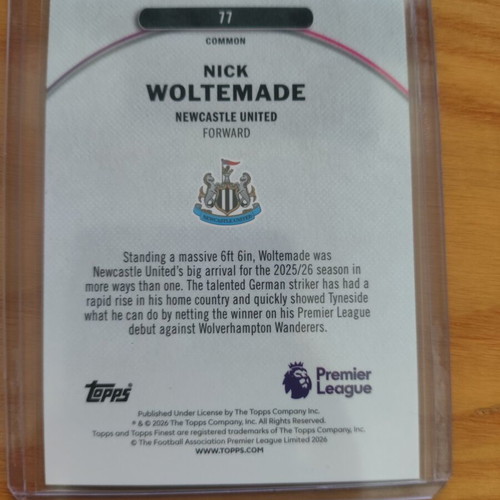 Topps Finest EPL Nick Woltemade Newcastle card like new