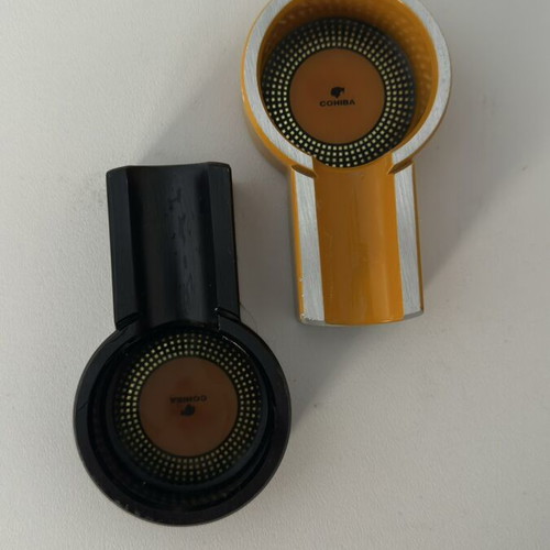 Cohiba aluminum cigar ashtrays with two cigar cutters and jet lighter