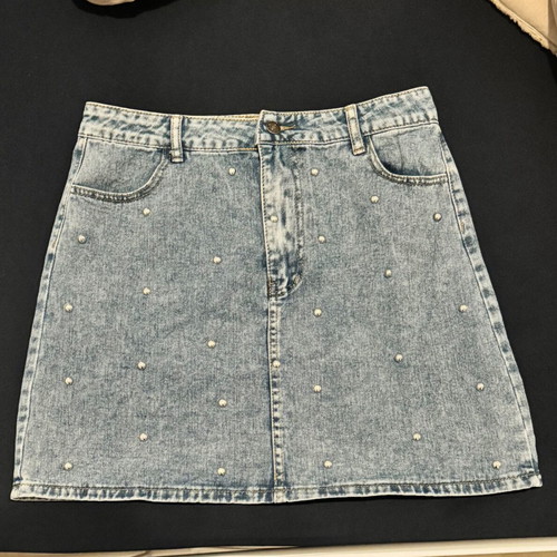 Shein denim mini skirt used blue turquoise with studs