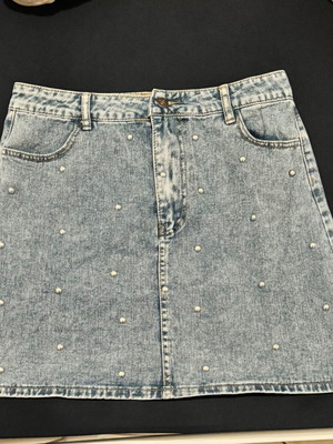 Shein denim mini skirt used blue turquoise with studs