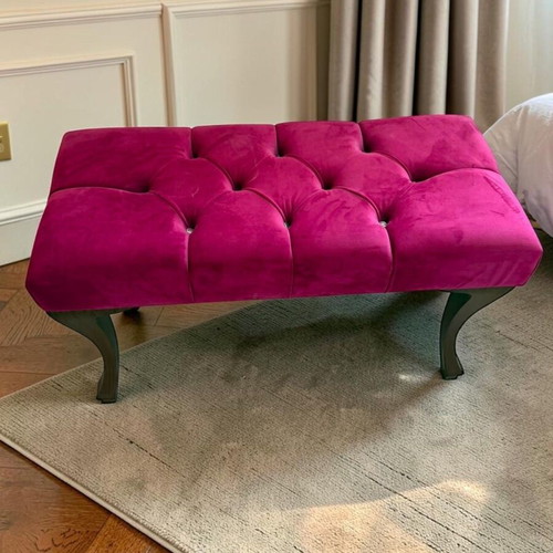 Velvet Chesterfield Bench Pouf Fuchsia 90x40x53cm new