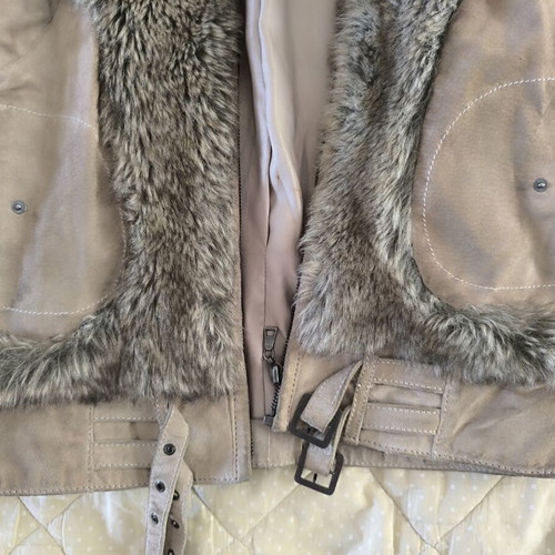 Topshop real leather vest used, aviator style with faux fur trim