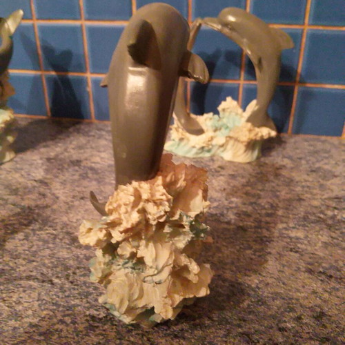 Dolphin Figures used, set of 4 ceramic wave decor