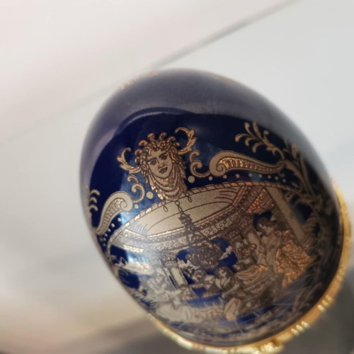 Porcelain egg used Cobalt Blue with gold designs Limoges