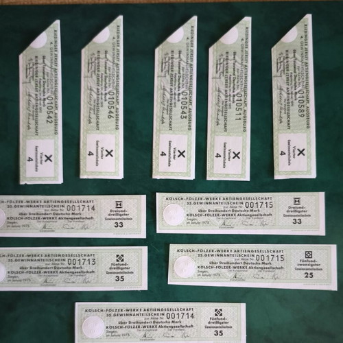 German Lot of 10 Dividend Coupons 1975, like new