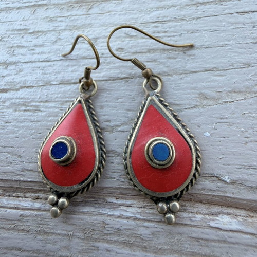 Boho earrings, red