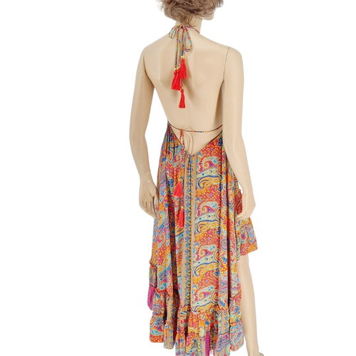 Pure long asymmetrical dress one size 100% silk multicolor new