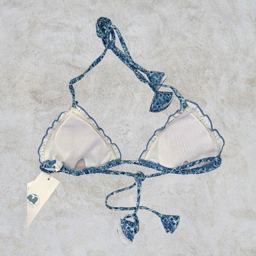 Pixie Swim triangle bikini top blue floral frill new