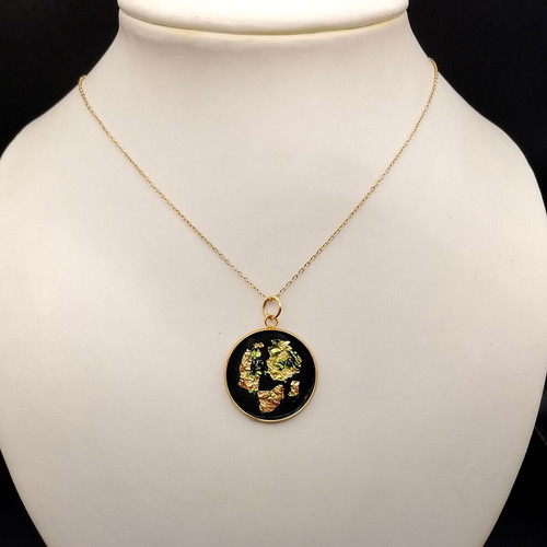 Apefthon Black Necklace with Gold Leaves New, Hypoallergenic Steel