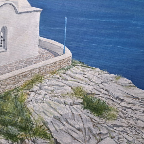 Sifnos Cyclades Oil Painting "7 Martyrs" on Canvas 45x35 cm New
