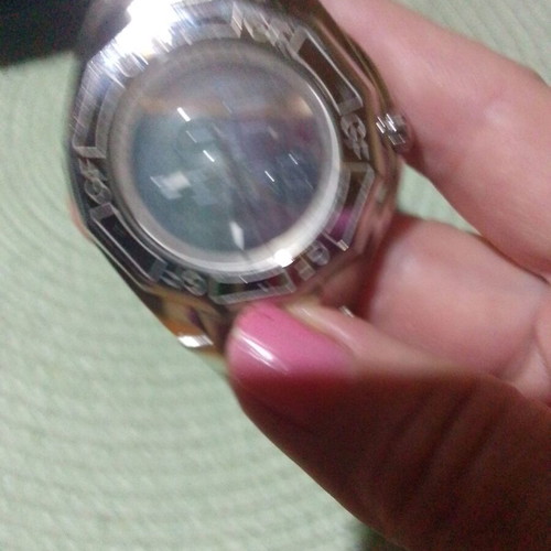 GF Ferre watch used, silver with red leather strap, Swiss made