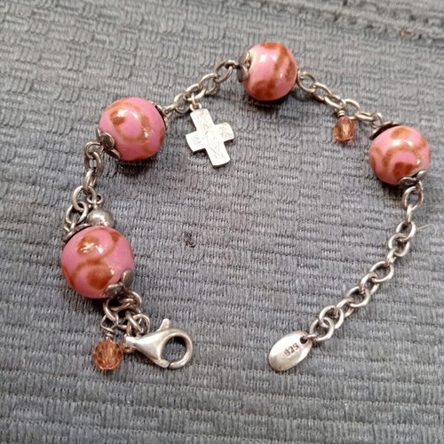 Esprit vintage 925 silver bracelet with glass beads and cross charm