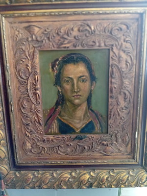 Oil painting by Lazaros Pantos, like new, framed Greek girl from Metsovo
