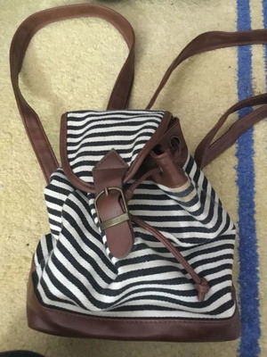 Striped backpack bag used with stains