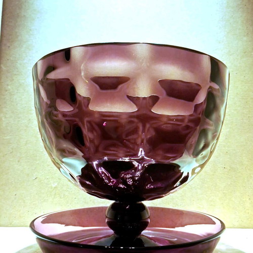 Vintage Amethyst Glass footed dessert bowls σαν καινούργιο, μεσοπολεμικό bohemian