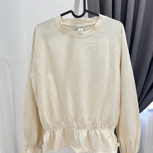 Monki Long Sleeve Top with Balloon Sleeves new, XS, off white-cream