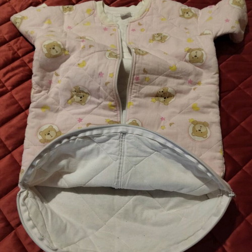 Baby sleeping bag like new, pink with teddy bear and star patterns