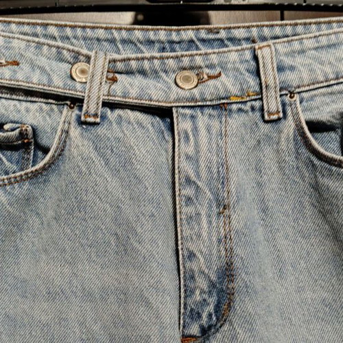 Women's high-waist jeans size 28 like new, turquoise with fabric details