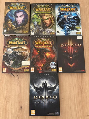 World of Warcraft and Diablo 3 PC games like new, set of 7
