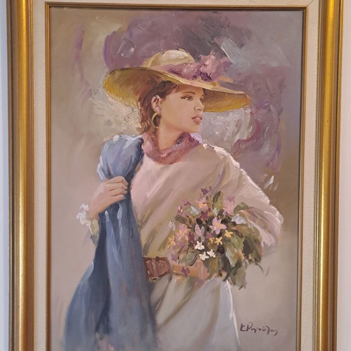 Painting by Konstantinos Rigoulis like new, portrait oil on canvas